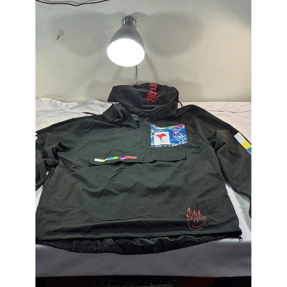 NWOT BKLYN Brooklyn Cloth "Slow Down" Black Anorak Windbreaker Size M 90's Urban - Picture 5 of 14